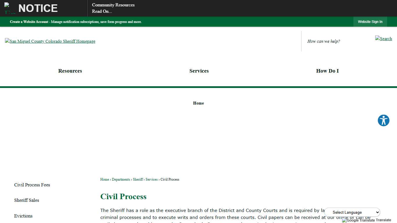Civil Process San Miguel County, CO - Official Website